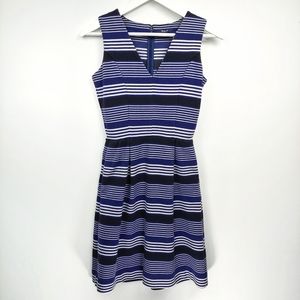 Madewell sleeveless Gallerist ponte striped v-neck ribbed dress pockets navy XS